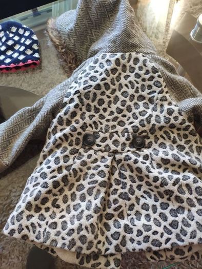 Next baby girl wool winter coat 2-3 leopard print free hats gloves