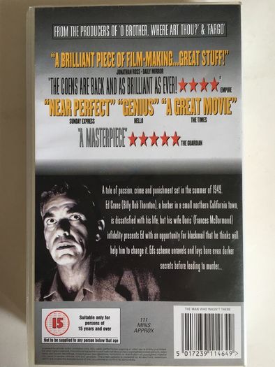 The Man Who Wasn't There [2001] (Coen Brothers) (PAL VHS Cassette Movie)