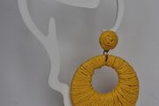 Golden Yellow Raffia Woven Stud Hollow Out Woven Hoop Earrings
