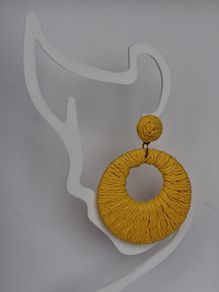Golden Yellow Raffia Woven Stud Hollow Out Woven Hoop Earrings