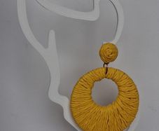 Golden Yellow Raffia Woven Stud Hollow Out Woven Hoop Earrings