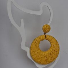 Golden Yellow Raffia Woven Stud Hollow Out Woven Hoop Earrings