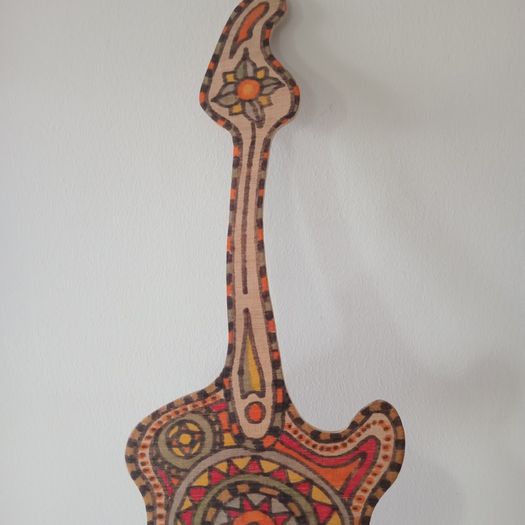 Hand Painted Signed Mandala Tribal Zen Folk Art Guitar Wood Wall Hanging