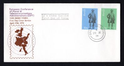 1974 Ireland Europa Sculptures Commemorative Stamps Irish Times Addressed First Day Cover (FDC)