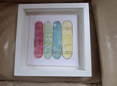 Skateboard  with hands shaking watercolour