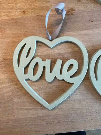 4 x wooden wedding love heart shaped signs