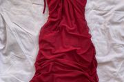 Pink vanilla dark red ruched mini halter dress