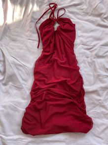 Pink vanilla dark red ruched mini halter dress