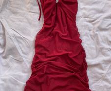 Pink vanilla dark red ruched mini halter dress
