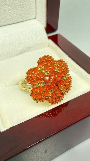Silver D'joy 1.88 Ct Floral Opal Ring in 18K Yellow Gold Vermeil
