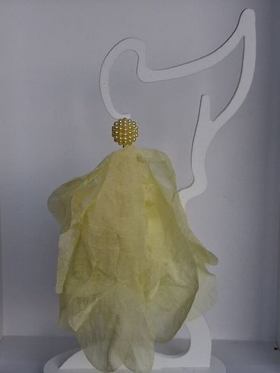 Lemon Yellow Pearl Cluster Stud Glass Inlay Extravagant Chiffon Petal Tassel Earrings