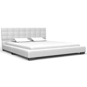 Bed Frame White Faux Leather 135x190 cm