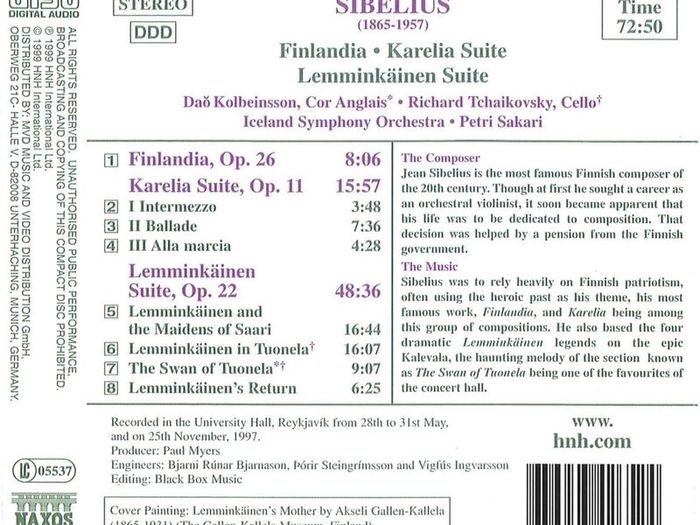 Sibelius. Finlandia / Karelia Suite / Lemminkainen Suite. CD. Free Postage!