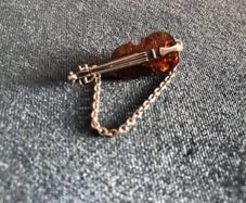 Silver antique baltic natural amber brooch