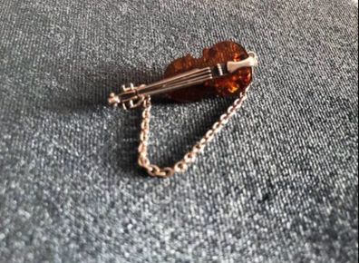 Silver antique baltic natural amber brooch