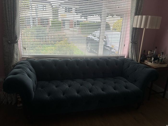 Beautiful blue velvet Chesterfield sofa