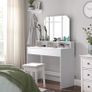 Dressing Table with Folding Mirror and 2 Drawers, Cosmetic Table with 3 Open Compartments, Dressing Table for Make-up, Modern, White, Image 3
