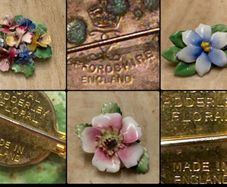 English Bone China Flower Brooches - Royal Adderley & Staffordshire