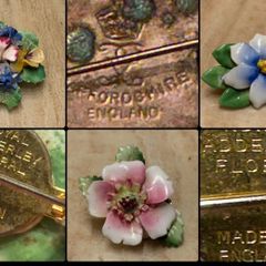 English Bone China Flower Brooches - Royal Adderley & Staffordshire