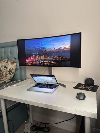 Lg 34 inch ulta wide monitor. With table included.and BachMann extension adapter.