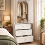 70cm White Wardrobe with 3 Drawers, Clothes Rail & Dark Wood Top Image 2
