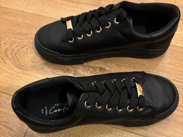 Black & Gold Faux Leather Trainers Size 5