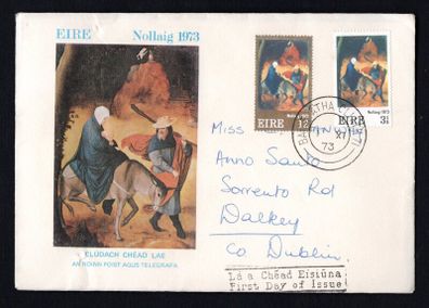 1973 Ireland Christmas Commemorative Stamp Addressed First Day Cover (FDC) with Dublin cancel