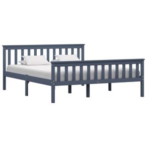 Bed Frame Grey Solid Pinewood 150 x 200 cm
