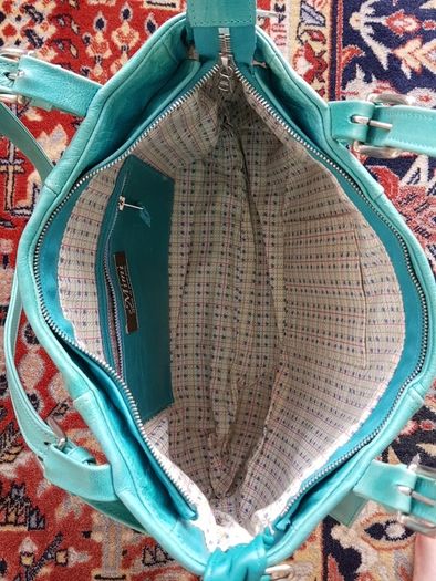 Turquoise Leather Tote, 16.5" x 12"