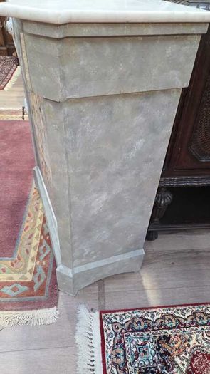 Vintage Hand-Painted Cabinet with Marble Top French Style Hall Storage Unit