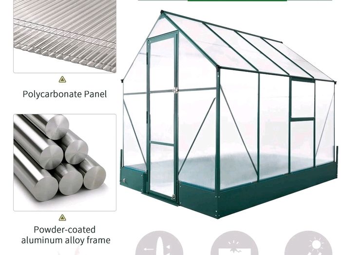 New Garden Walk-in Polycarbonate Greenhouse with Raised Garden Bed 6ft x 8ft