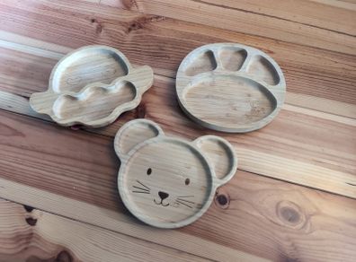 3 x Bamboo suction plates for baby-led weaning