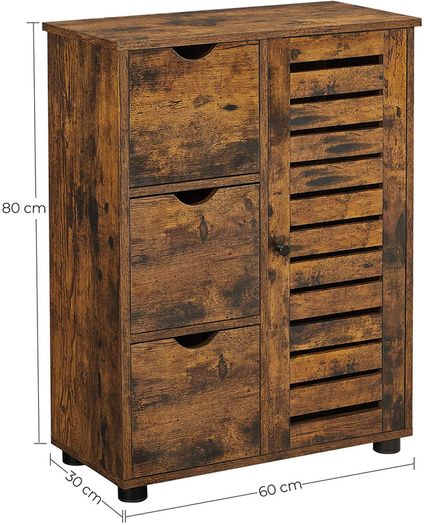 Storage Cabinet with 3 Drawers, 2 Adjustable Shelves for the Bathroom, Living Room, Kitchen, Hallway, Vintage, Brown