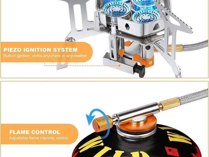 Camping Gas Stove, Windproof Backpacking Burner Cooking Stoves 6800W, Foldable Rocket Camping Stove with Carry Box, Outdoor Camping Gas Burner for Cooking, Hiking, Camping, Trekking, Picnic
