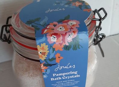 New bath crystals in snap open glass jar