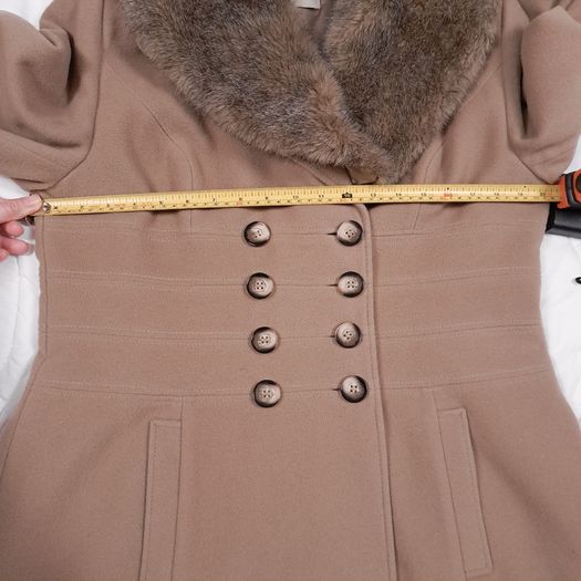 Precis Brown Tan Camel Faux Fur Collar Wool Cashmere Coat 14UK/42EU