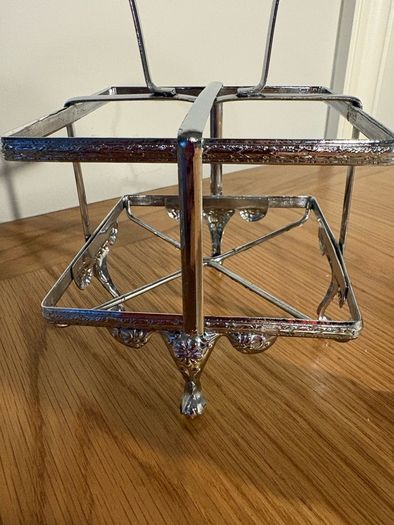 Vintage 4 piece Glass Cut Cruet Set, with Silver Plated Stand