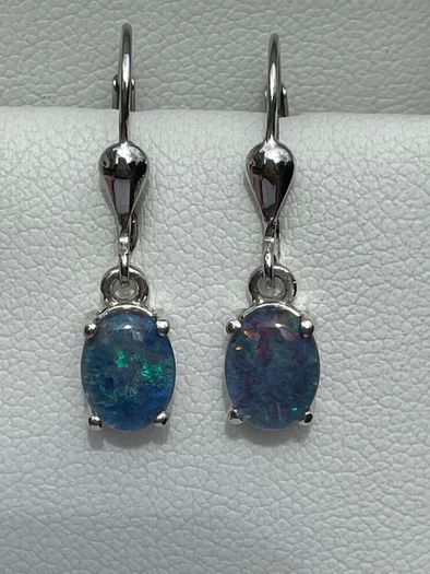 Sterling silver 925  Boulder Opal Triplet Earrings in Platinum Plated Sterling Silver