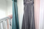 Dark Grey Double-Strap Glitter Pleated Long Gown