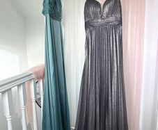 Dark Grey Double-Strap Glitter Pleated Long Gown