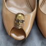 Alexander McQueen Tan Leather Crystal Embellished Skull Detail Peep Toe Pumps Size 40.5 (Fit 7-7.5UK) - Rrp 695 (New) Image 3