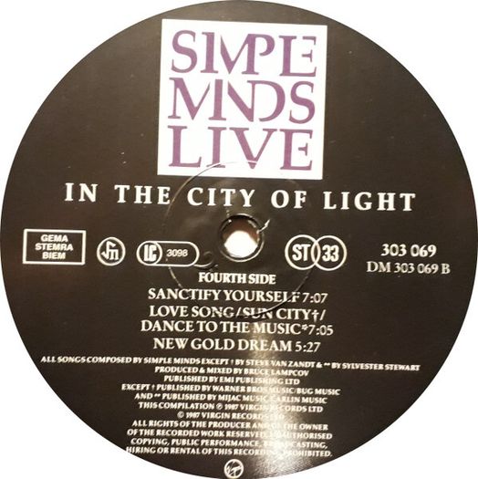 Simple Minds  Live In The City Of Light X2LPS