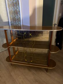 Vintage Mid-Century Cocktail / Drinks Cabinet Glass/ Wood Bar Display (1950s/60s)