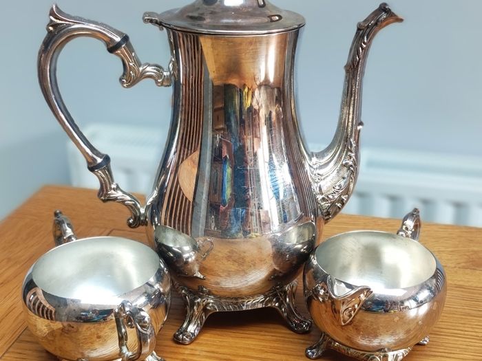 Silver Coffee / Tea Set, Vintage Silver Plated Coffee Pot, Sugar bowl, Milk Jug