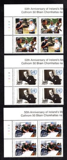 2005 Ireland 50th Anniversary of Ireland Membership in the United Nations Stamp Plate Block 1A1A1A1A Mint Never Hinged (MNH)
