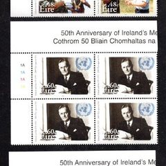 2005 Ireland 50th Anniversary of Ireland Membership in the United Nations Stamp Plate Block 1A1A1A1A Mint Never Hinged (MNH)