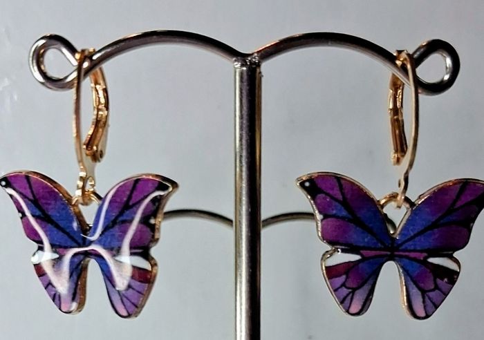 Mini Hoop Purple Butterfly Drop Earrings