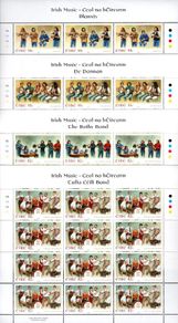 2008 Ireland Irish Music Commemorative Stamps Sheetlet Plate 1A1A1A1A (featuring Panxty; De Dannan; The Bothy Band and The Tula Ceili Band) Mint Never Hinged (MNH)