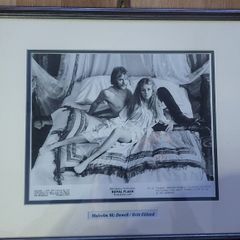 Framed 10x8 Black & White Photo from Royal Flash Scene Malcolm McDowell & Britt Ekland  Signed by Britt Ekland with COA