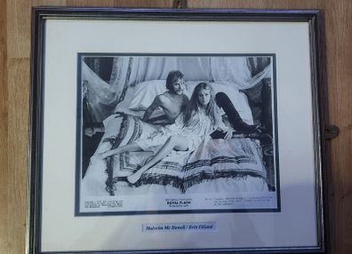 Framed 10x8 Black & White Photo from Royal Flash Scene Malcolm McDowell & Britt Ekland  Signed by Britt Ekland with COA
